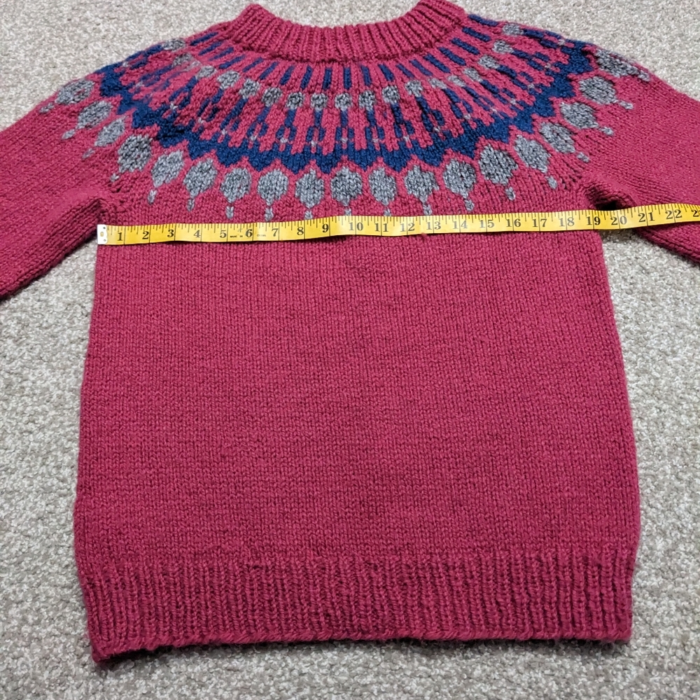 Vintage 80s chunky knit wool pink yoke pattern sweater Canadian handmade - Picture 9 of 11
